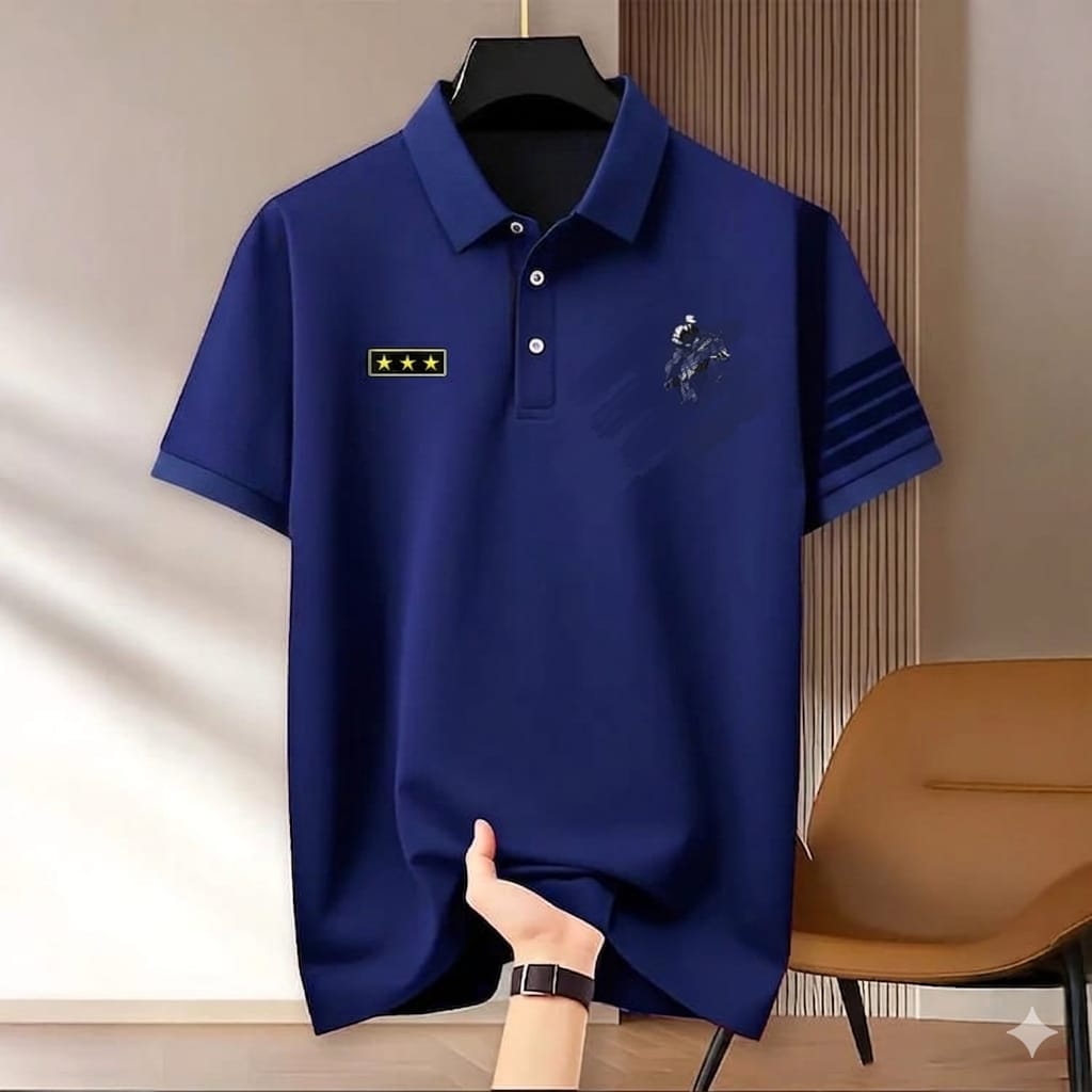Polo Shirt For Men Royal Blue Sleeve Stripe product photo | OmegaBD