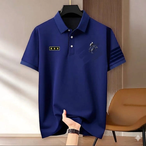 Polo Shirt For Men Royal Blue Sleeve Stripe product photo | OmegaBD