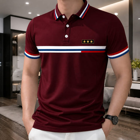 Polo Shirt For Men Maroon Chest Stripe product photo | OmegaBD