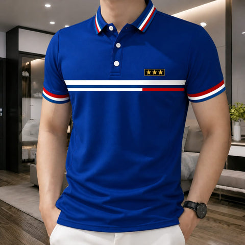 Polo Shirt For Men Royal Blue Chest Stripe product photo | OmegaBD