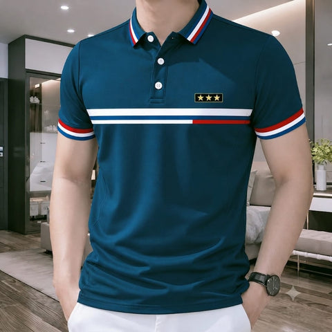 Polo Shirt For Men Teal Chest Stripe product photo | OmegaBD