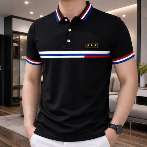 Polo Shirt For Men Black Chest Stripe product photo | OmegaBD