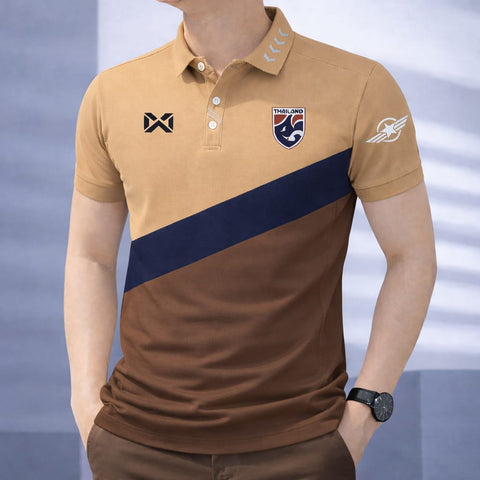 Stylish New Polo Shirt Brown Beige Diagonal Color Block product photo | OmegaBD