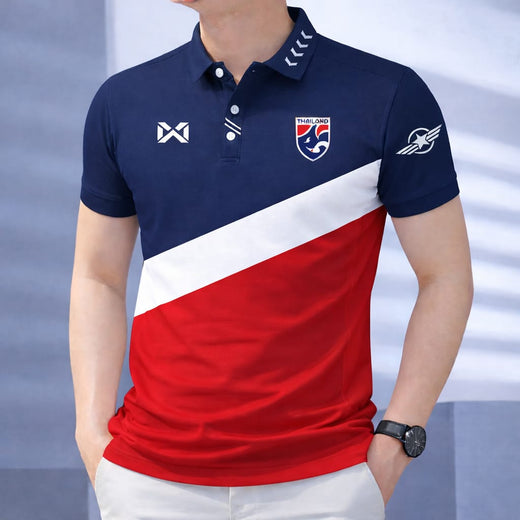 Stylish New Polo Shirt Navy Red White Diagonal Color Block