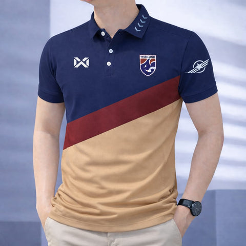 Stylish New Polo Shirt Navy Beige Maroon Diagonal Color Block product photo | OmegaBD