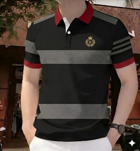 Polo Shirt For Men Black Gray Contrast Stripe product photo | OmegaBD