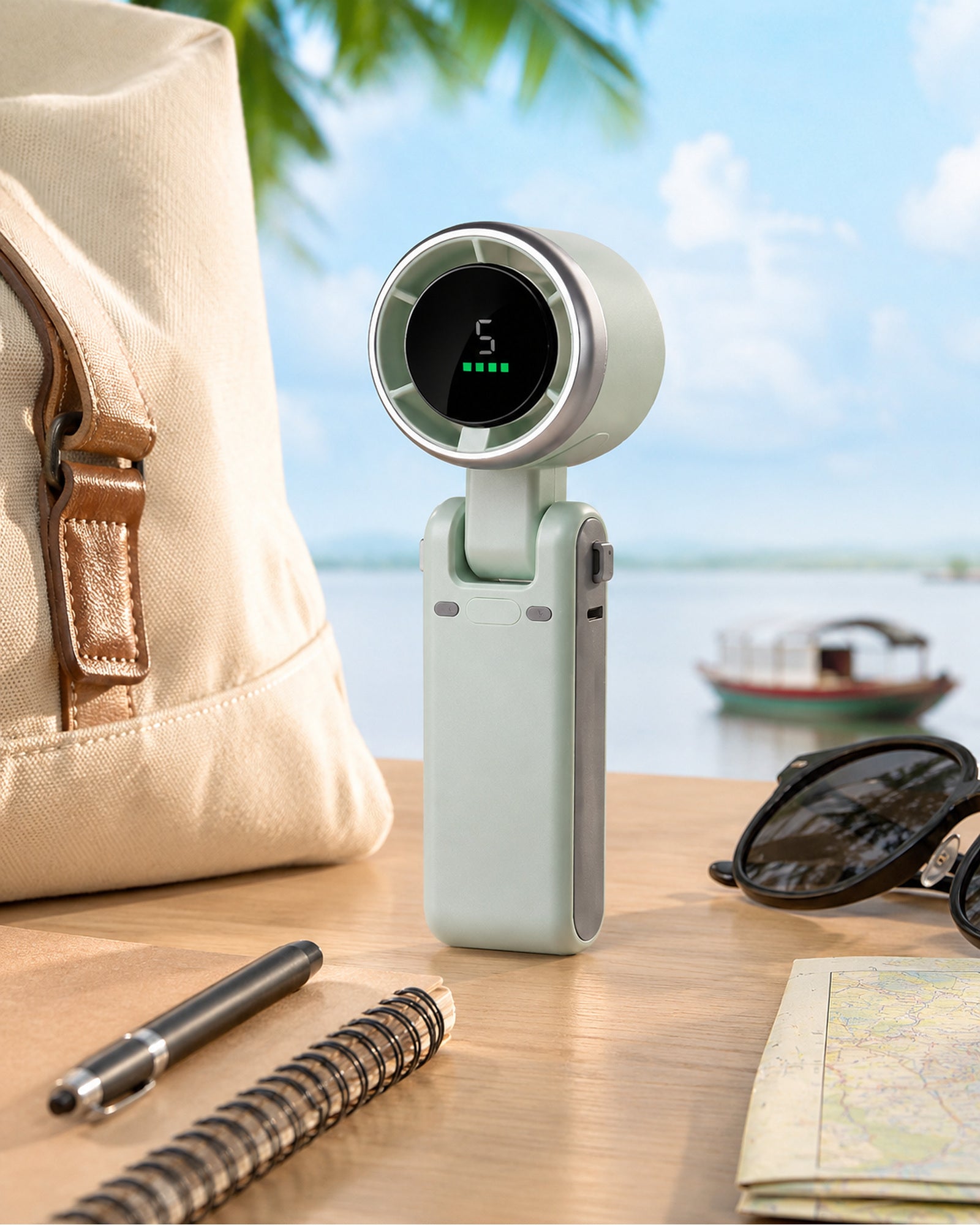 Portable Handheld Turbo Fan 5 Speed travel desk lifestyle image
