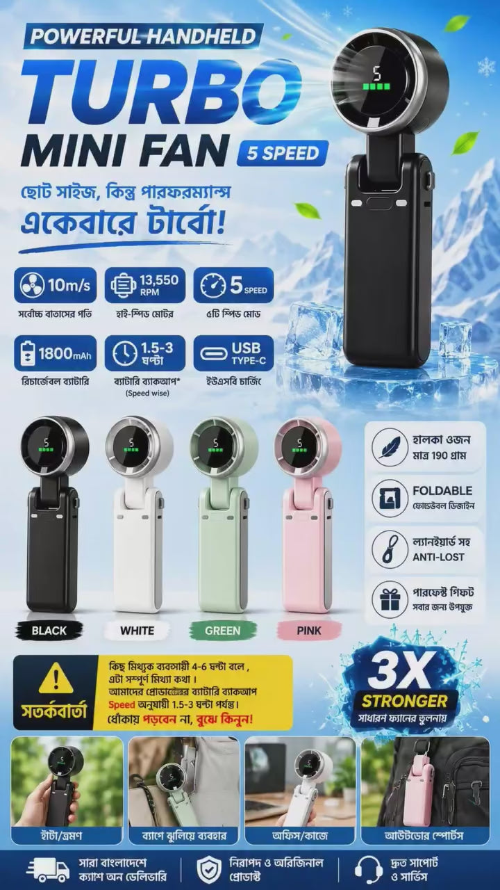 OmegaBD Portable Handheld Turbo Fan 5 Speed real product demo video