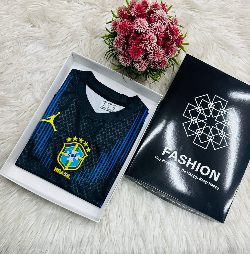 World Cup Embroidery Jersey Brazil Black Blue boxed product photo